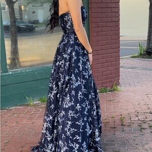 Blondie Nites Blue Strapless Sleeveless Gown